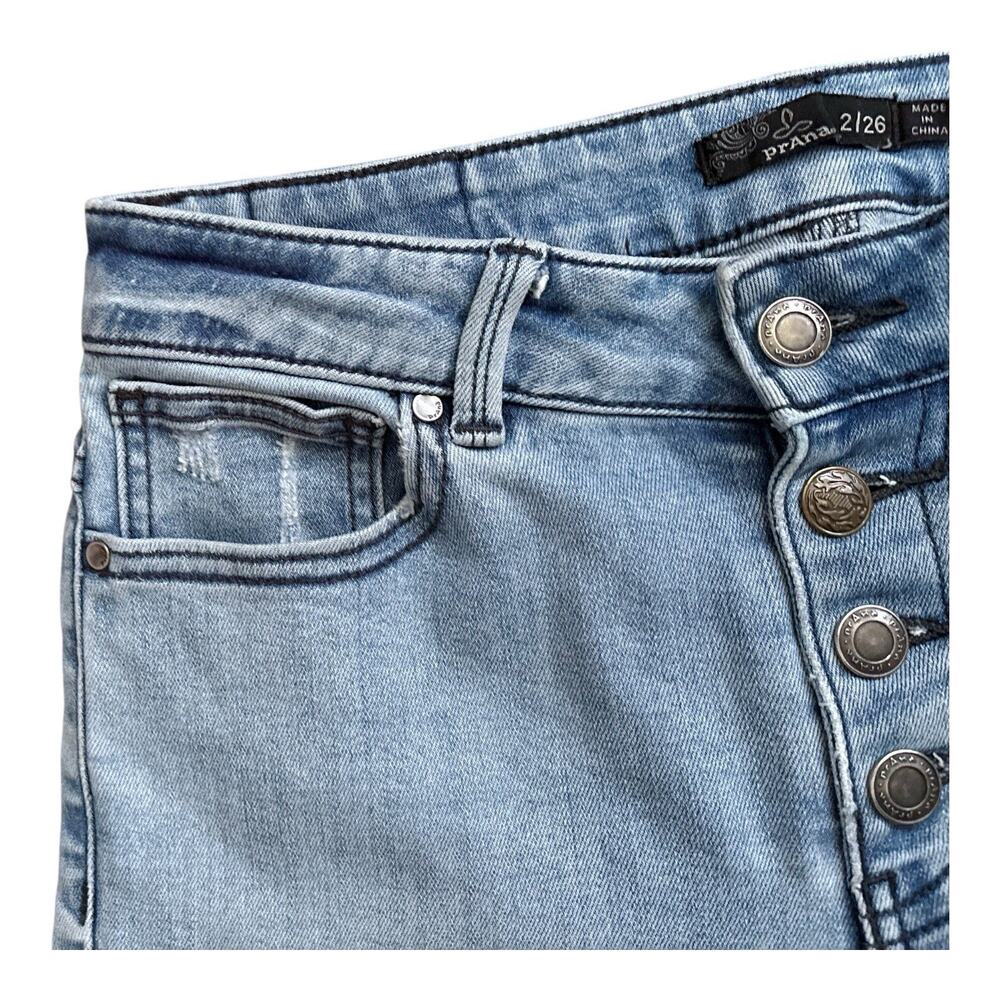 prAna Jeans Womens Size 2 Blue Straight Mid Rise Distressed Organic Button Fly - Picture 5 of 8